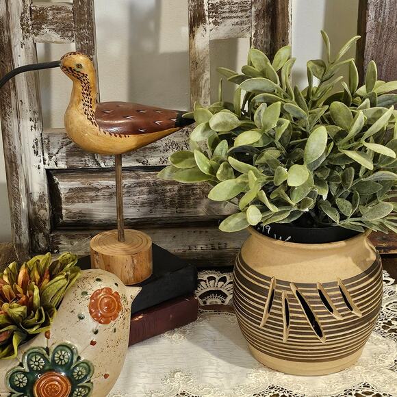 Unique Signed Pottery Planter with Cutout Design, Handcrafted Art Piece 5.5" - Picture 7 of 8